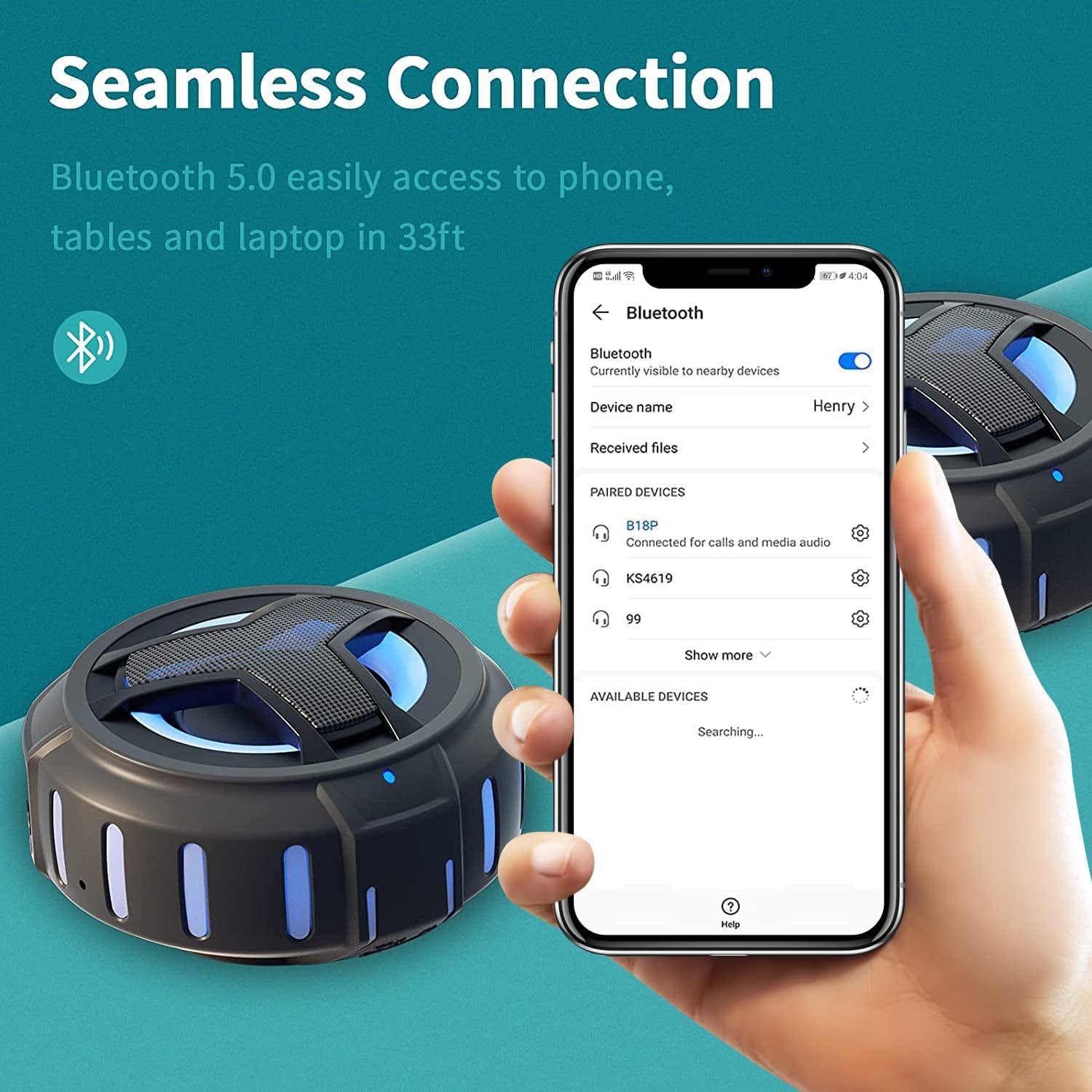 Premium IP67 Waterproof Bluetooth Shower Speaker with LED Light – Rugged, Portable, and Crisp Sound for Adventures and Relaxation
